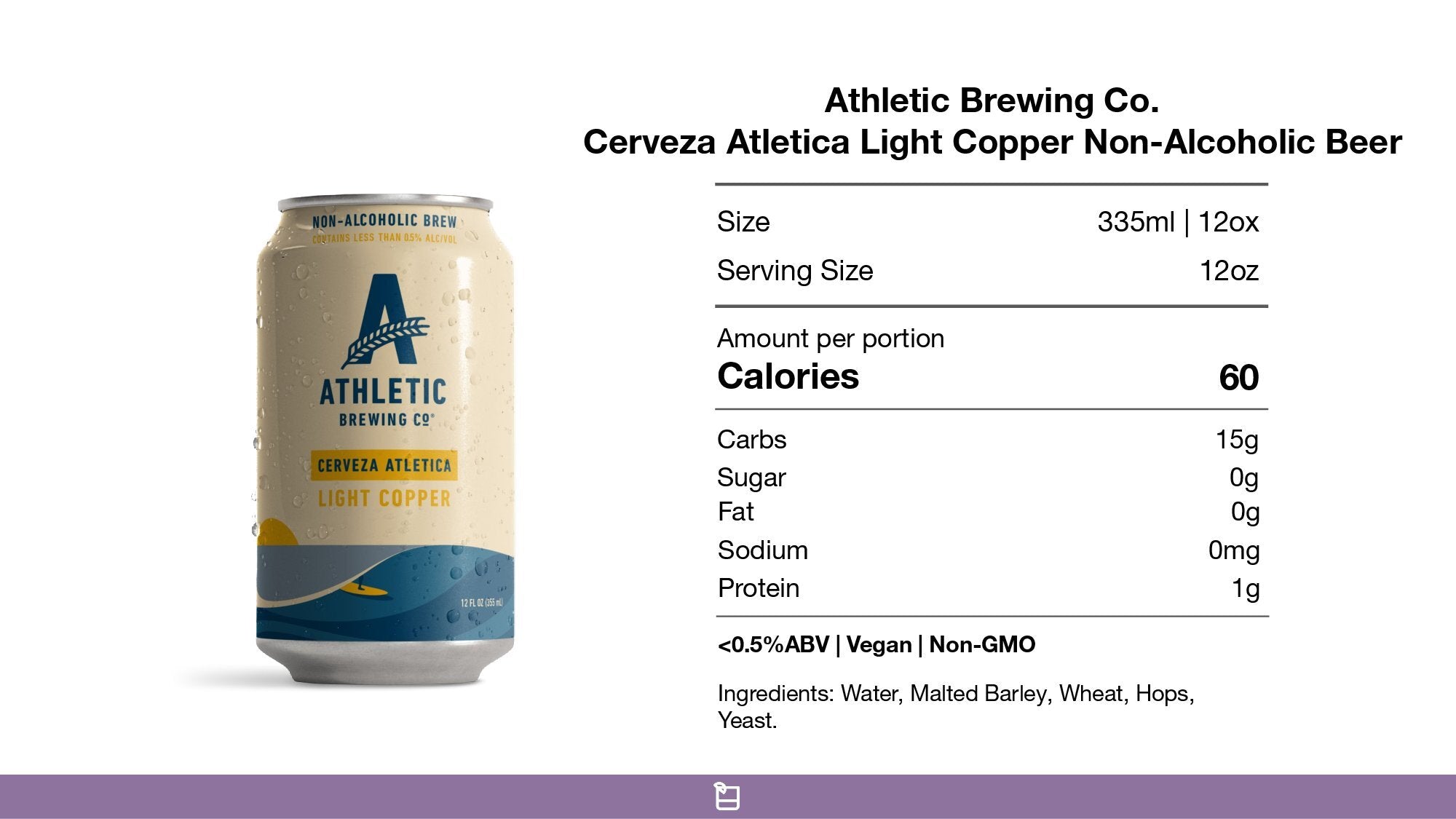 Athletic Brewing Cerveza Athletic Non-Alcoholic Beer Nutrition