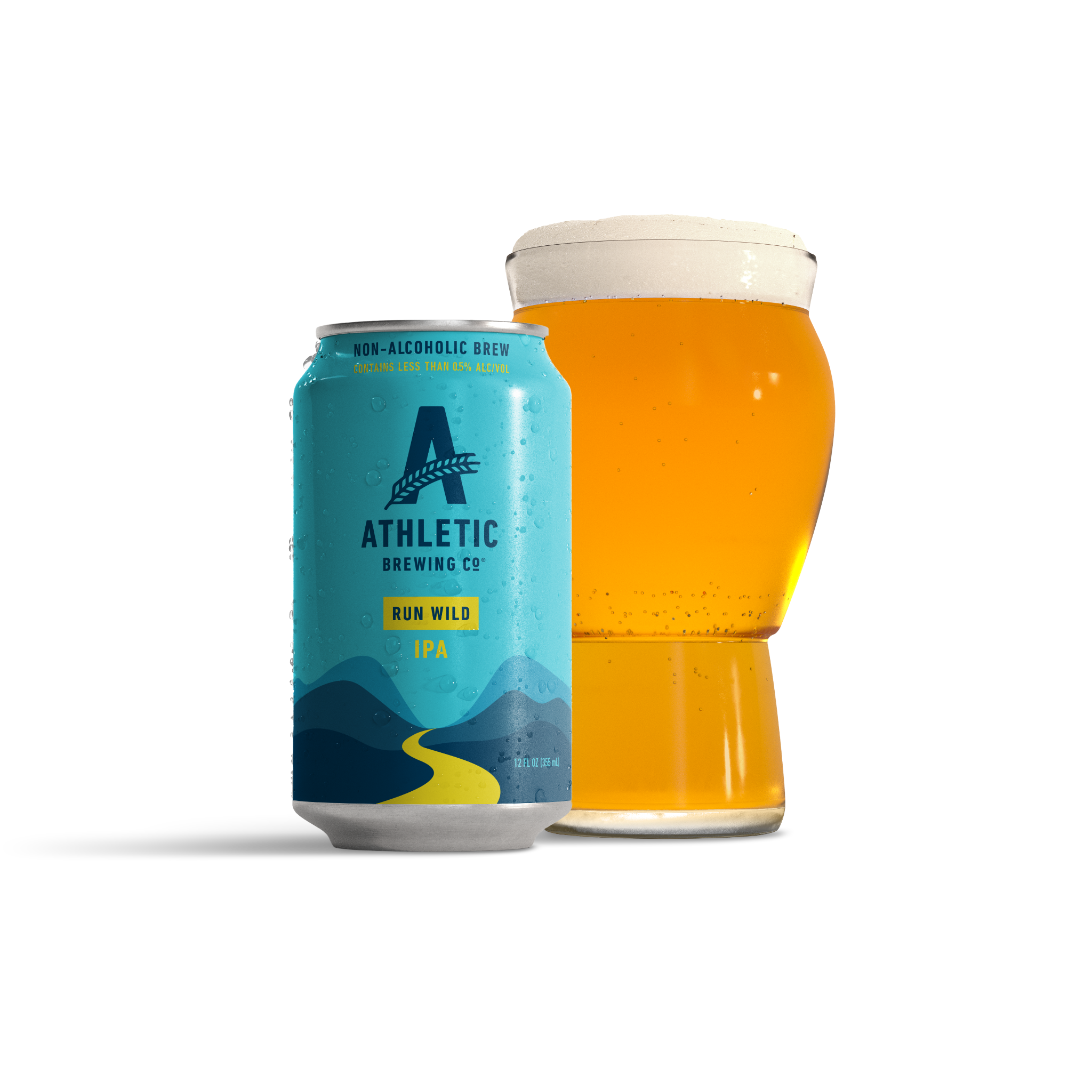 Athletic Brewing Run Wild IPA Non-Alcoholic Beer with Glass