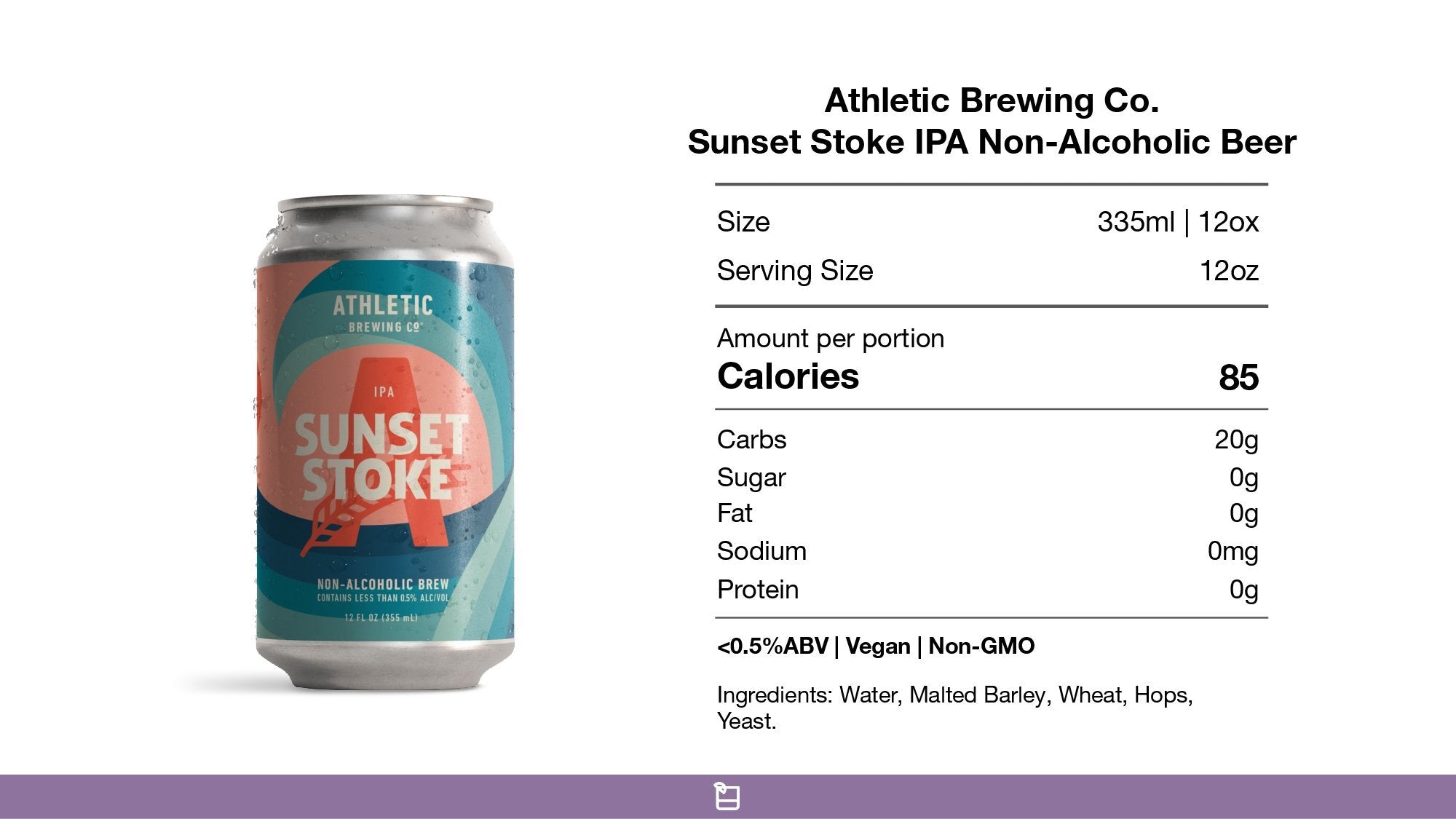 Athletic Brewing Sunset Stroke Non-Alcoholic Beer Nutrition